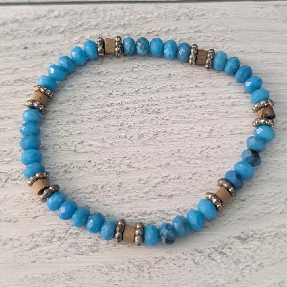 Bright Blue Stretch Bracelet with Spacer Beads